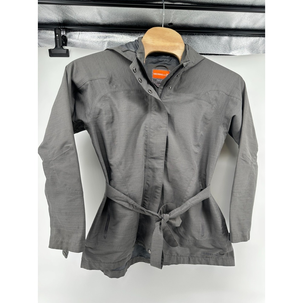 Merrell Women's XL Opti-Shell Gray Raincoat Hooded Jacket‎ Full Zip Pockets